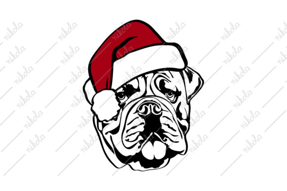 Bulldog Santa Hat Christmas Svg Dog Illustration