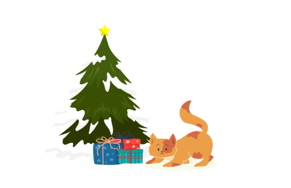 Christmas Cat Illustration for Website and Editorial Design