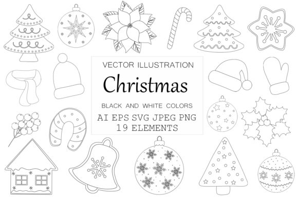 Christmas Coloring. New Year Coloring Illustrations for Creative Projects