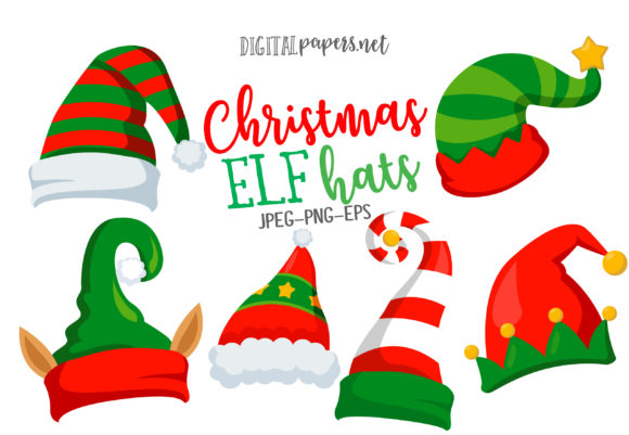 Christmas Elf Hats Illustrations for Festive Design Projects