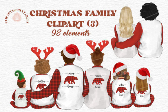 Christmas Family Clipart Winter Portrait Illustrations