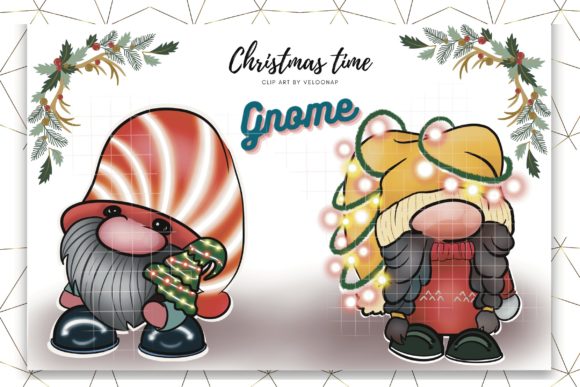 Christmas Gnome Clipart Hand Drawn Illustrations