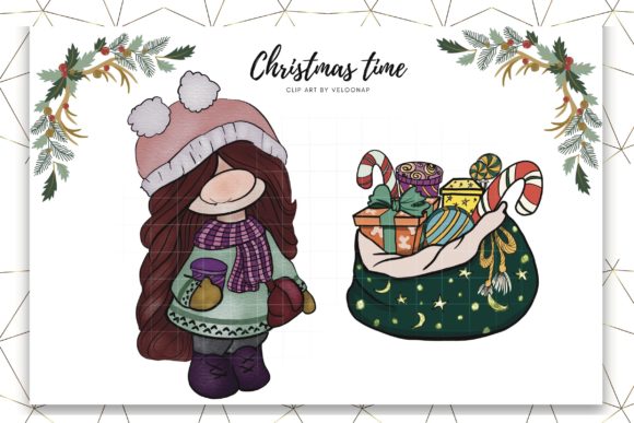 Christmas Gnome Watercolor and Gift Bag Illustrations
