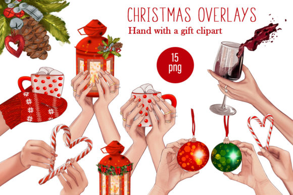 Christmas Hands with Gift Clipart for Illustrations