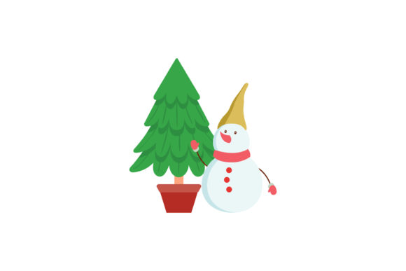 Christmas Illustration Snowman and Tree for Branding