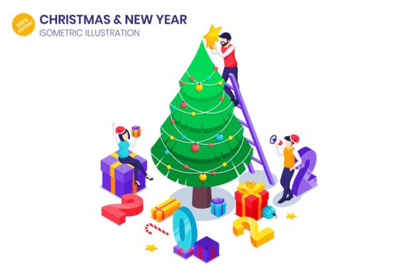 Christmas Isometric Illustration for Blog and Website Design