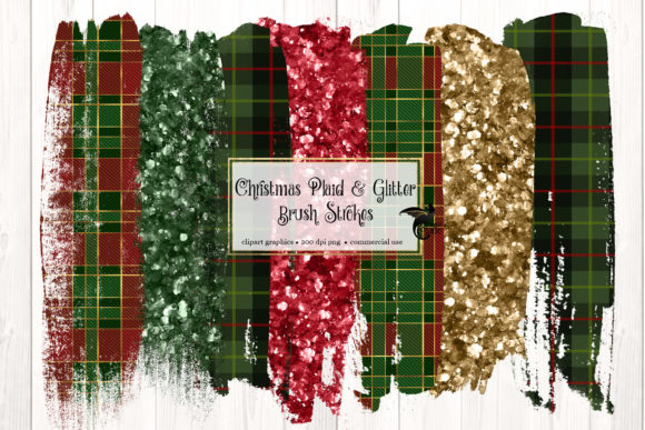 Christmas Plaid Glitter Brush Stroke PNG for Branding and Packaging