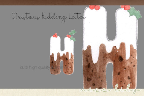 Christmas Pudding Letter H Illustrations for Digital Products