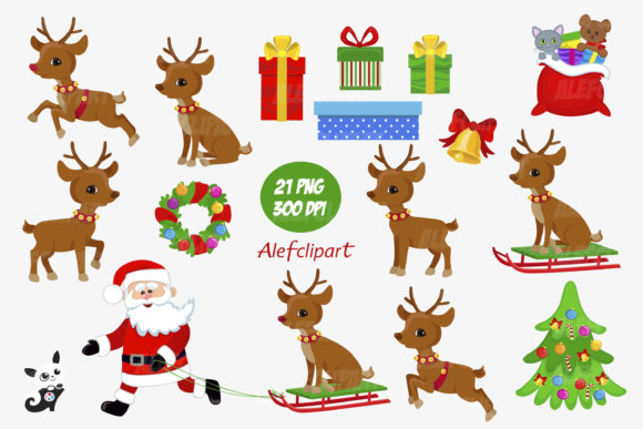 Christmas Reindeer, Rudolf Reindeer Set Illustrations
