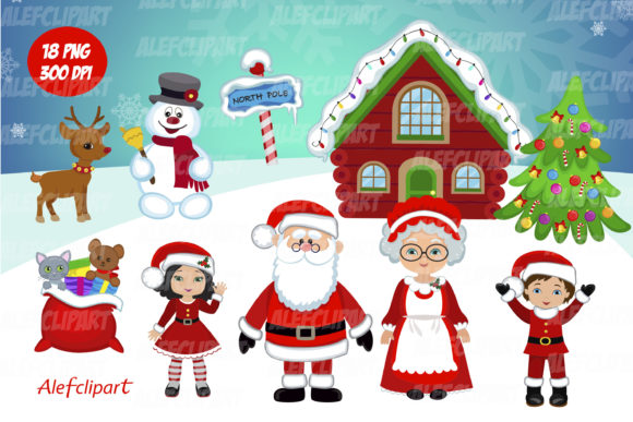 Christmas Santa, Mrs Claus Illustrations for Digital Products