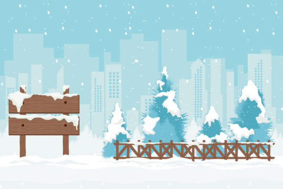 Christmas with Snow Season in City Town Illustrations