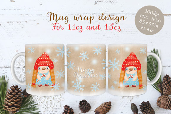 Coffee Mug Wrap - Christmas Gnome Illustration