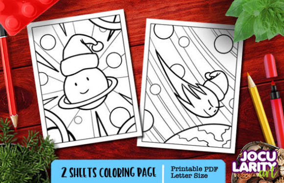 Cute Christmas Comet and Saturn Cartoon Illustration