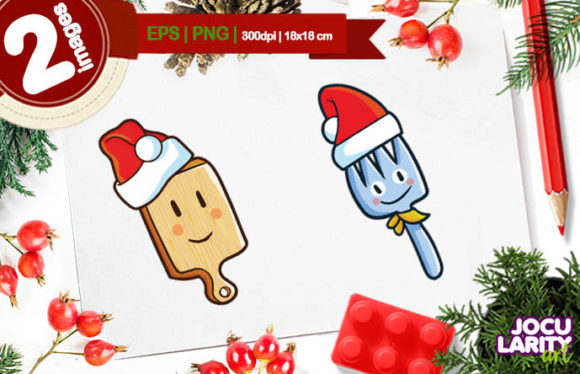 Cute Christmas Fork and Cutting Board Illustrations