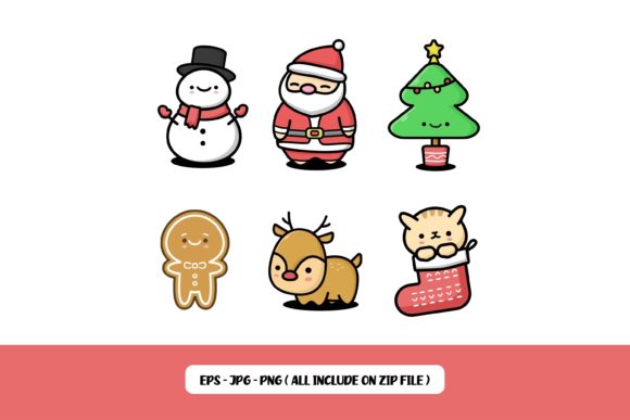 Cute Kawaii Christmas Illustrations for Festive Design Projects