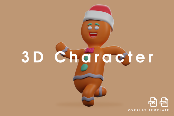 Gingerbread 3D Wearing Christmas Hat Illustration