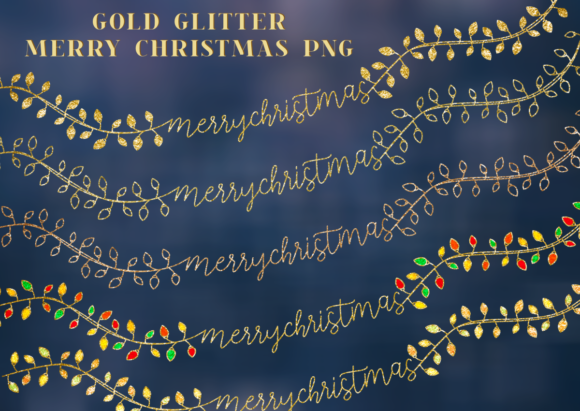 Gold Glitter Sparkle Merry Christmas PNG for Illustrations