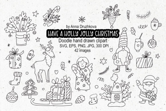 Have a Holly Jolly Christmas Doodle Clip Illustrations