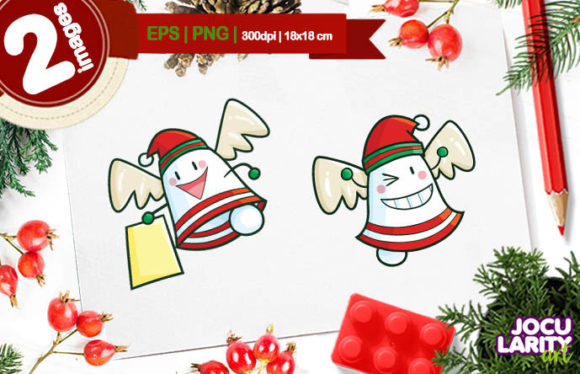 Kawaii Christmas Bell Cartoon Vector Illustrations