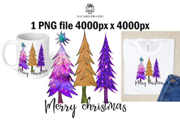 Merry Christmas Tree Sublimation Illustrations