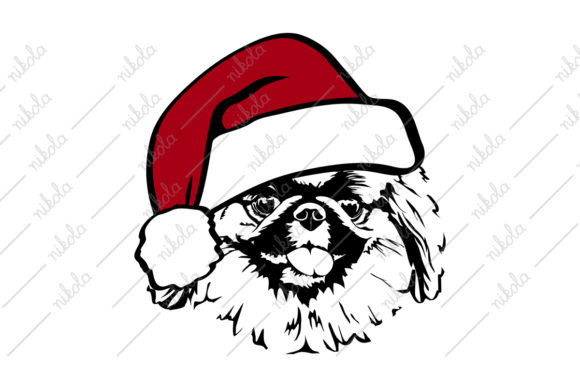 Pekingese Santa Hat Christmas Svg Dog Illustration