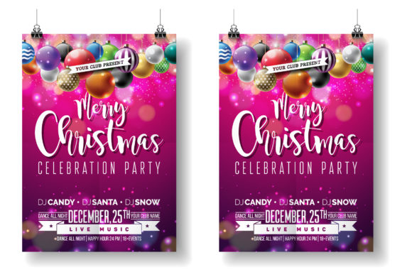 Pink Background Christmas Party Card Illustrations