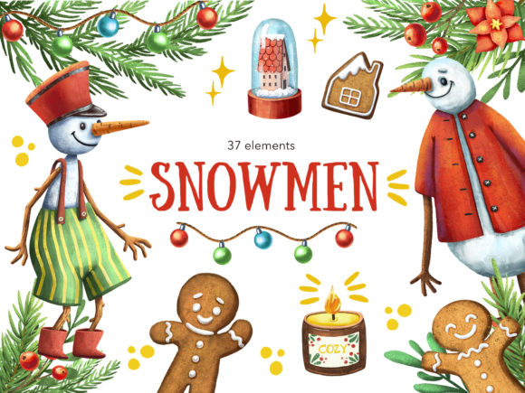 Snowmen - Christmas Clipart for Festive Branding