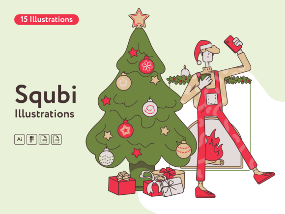 Squbi Christmas Illustrations for Handmade Creations