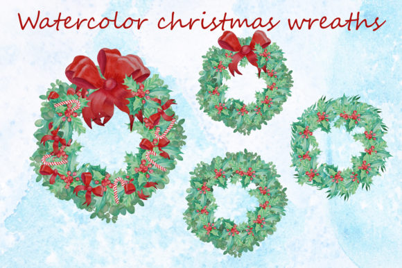 Watercolor Christmas and New Year Wreath Illustrations