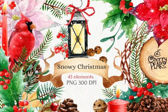 Watercolor Christmas Clipart Set PNG for Festive Illustrations